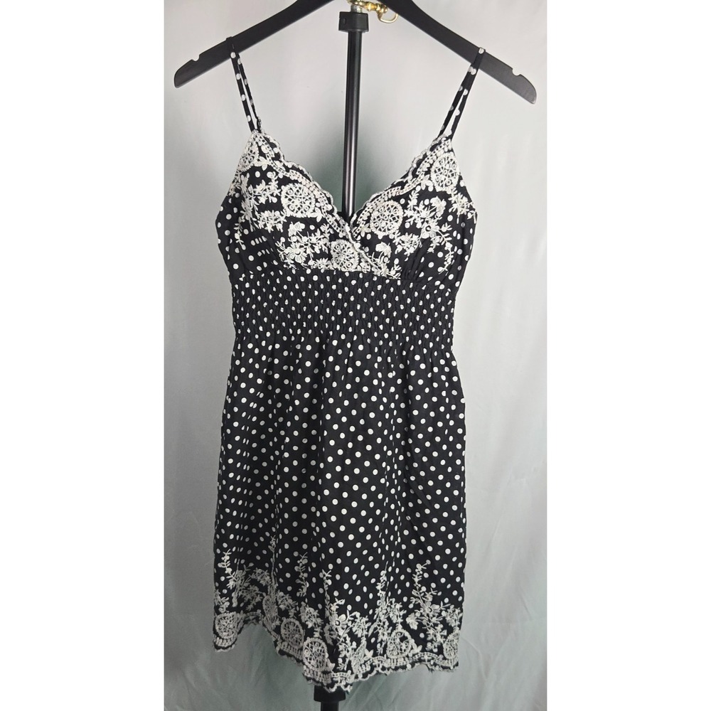 Y2K Dots Black White Polka Dot Lace Embroidered Dress Size S Babydoll Coquette